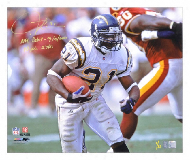 Ladainian Tomlinson San Diego Chargers Autographed 20x24 Photograph With Nfl Debut 9/9/2001 113 Yards 2 Touchdowns Inscriptions