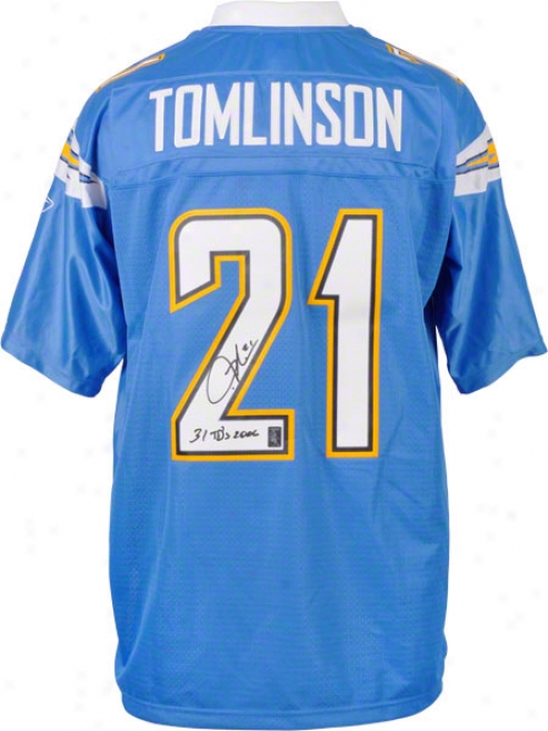 Ladainian Tomlinson San Dieho Chargers Autographed Reebok Eqt Jersey With 31 Tds 2006 Inscription