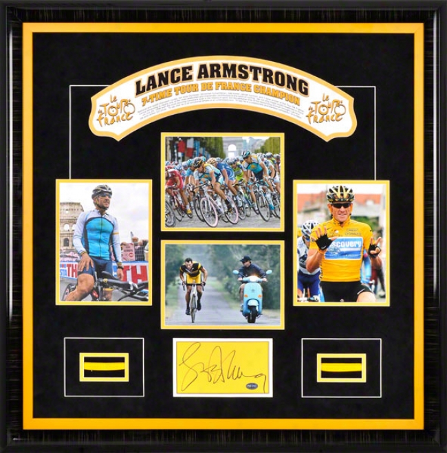 Lance Armstrong Framex Photographs  Details: Journey De France, Autograph Cut, Livestrong Bracelet