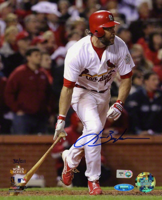 Lance Berkman Autographed 8x10 Photograph  Details: St. Louis Cardinals, 2011 World Series, Dropping Bat