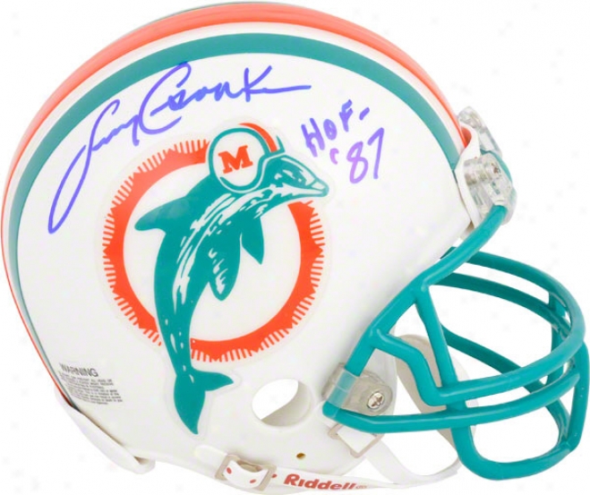 Larry Csonka Autographed Mini Helmet  Details: Miami Doophins, Throwvack, Teal Mask, In the opinion of &quothof 87&quot Inscription