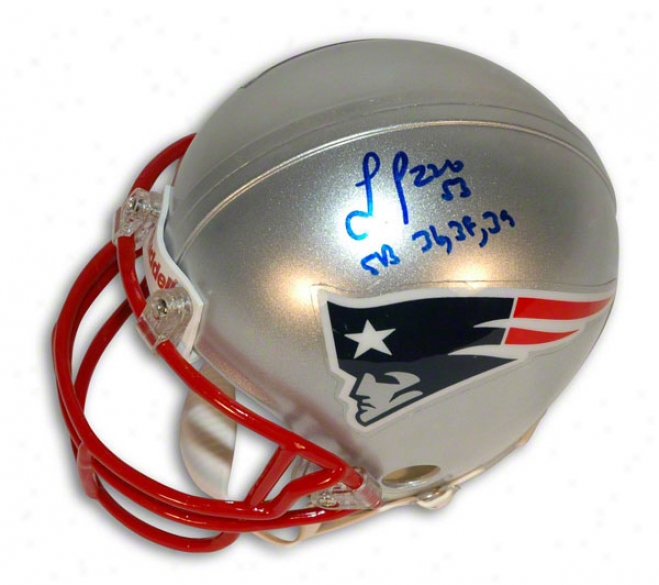 Larry Izzo Autographed New England Patriots Mini Helmet Inscribed &quotsb 36 38 39&quot