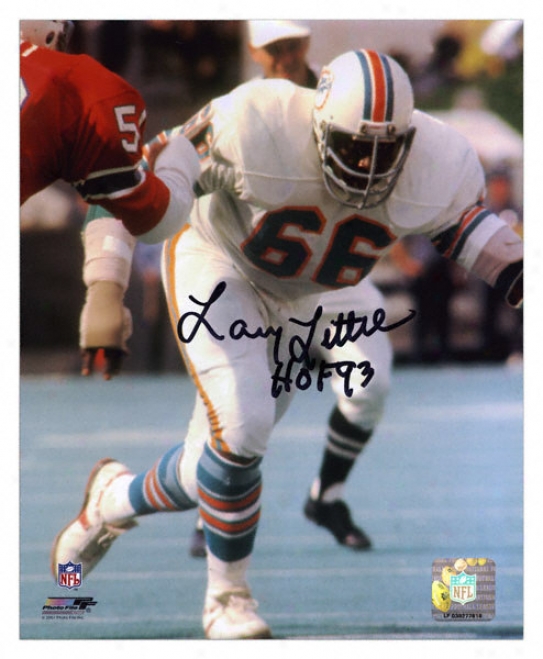 Larry Little Autographed Photograph  Details: Miami Dolphins, 8x10 Hof 93 Inscription