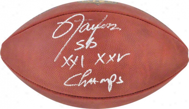 Lawrence Taylor Autographed Football  Details: New York Giants, Duke Pro Football, With &quotsb Xxi Xxv Champs&quot Inscriptioh