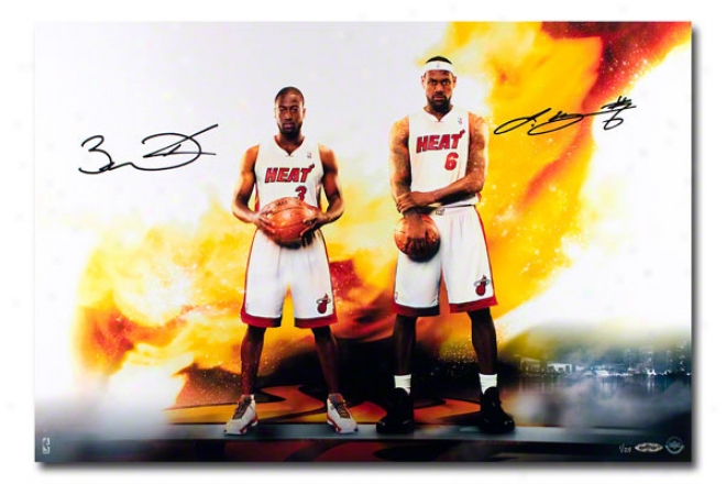 Lebron James And Dwyane Wade Miami Heat Unframed Dual Autographed Next Level 16&quotx24&quot Photograph