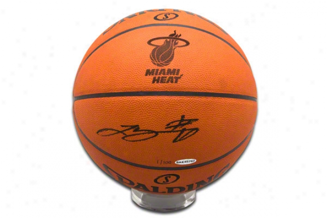 Lebron James Autographed Official Nba Spalding Basketball With Engraved Miami Heat Logo
