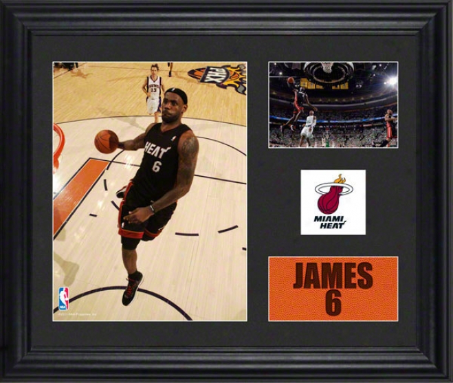 Lebron Jamees Framed 2- Photograph Collage  Particulars: Miami Heat Team Logo