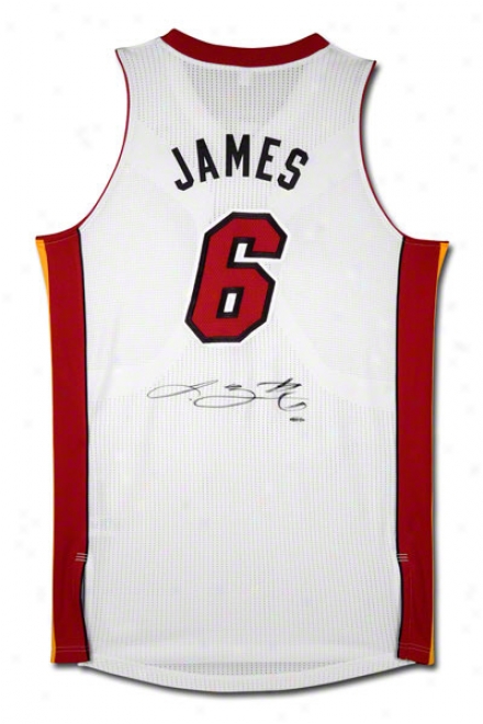 Lebron James Miami Heat Autographed Authentic Ree6ok White Home Jersey