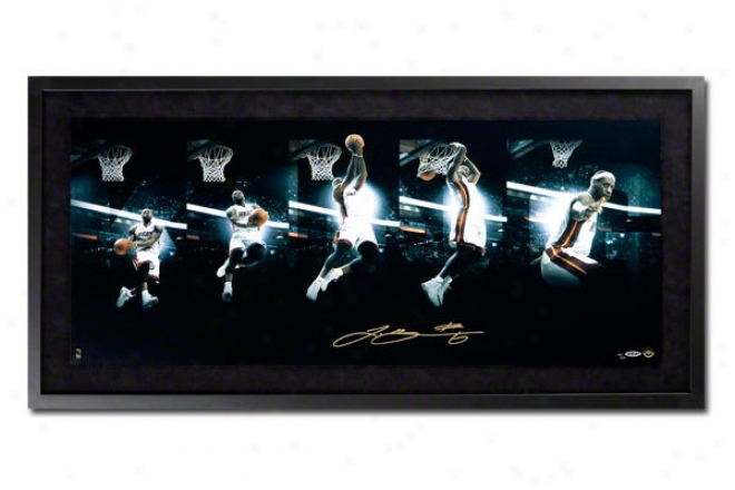 Lebron James Miami Heat Framed Autographed Cunning Of The Dunk Sequence 36x18 Photograph