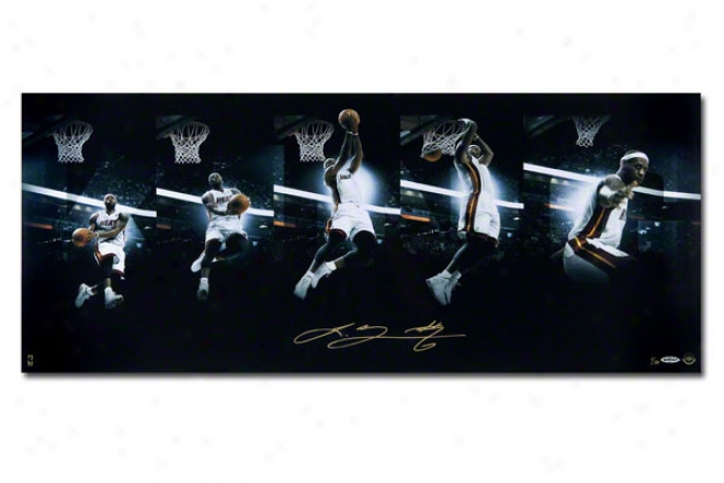 Lebron James Miami Heat Unframed Autographed Art Of The Dunk Sequence 36x18 Photigraph