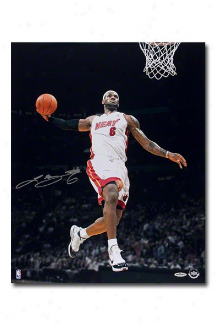 Lebron Jajes Miami Excitement Unframed Autographed Tomahawk Jam 16x20 Photograph