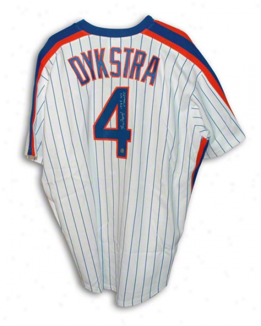 Lenny Dykstra Autographed New York Mets White Pinstripe Majestic Jersey Inscribed &quot1986 Ws Champs&quot