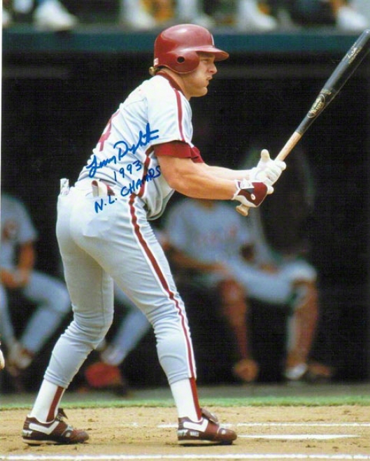 Lenny Dykstra Ajtographed Philadelphia Phillies 8x10 Photo Inscribed &quot1993 Nl Champs&quot