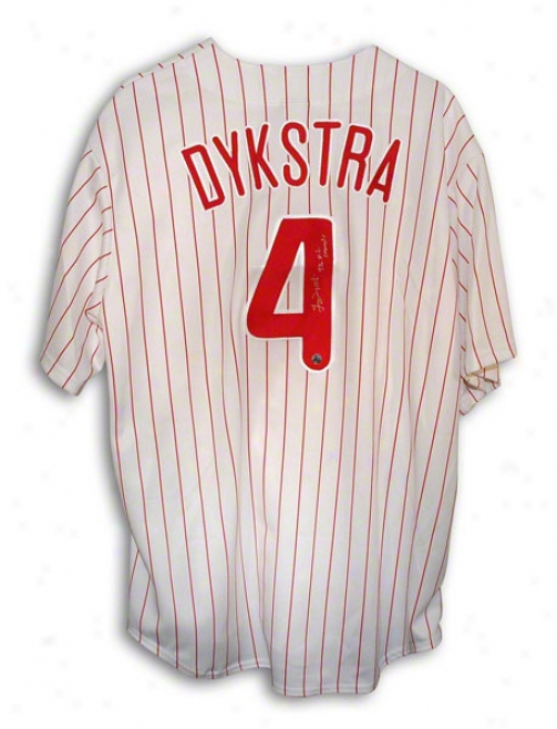 Lenny Dyykstra Autographed Philadelphia Phillies Pinstripe Majestic Jersey Inscribed &quot93 Nl Champs&quot