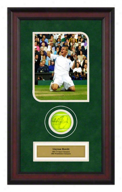 Lleyton Hewitt Match At Wimbledon 2002 Framed Autographed Tennis Ball With Photo