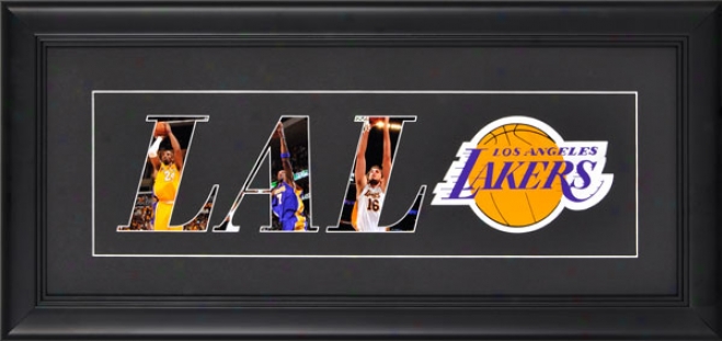 Los Angeles Lakers Framed 10x20 Black Matte Logo Art Collage