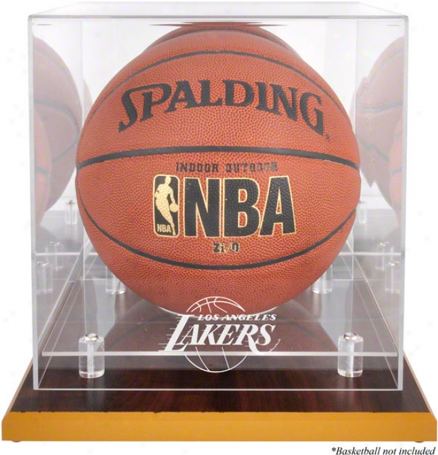 Los Angeles Lakers Woodbase Logo Basketball Display Case And Mirror Back