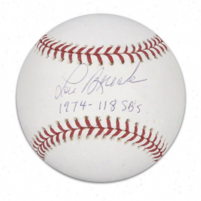 Lou Brock Atographed Baseball  Details: 1974 - 118 Furtive Bases Inscription
