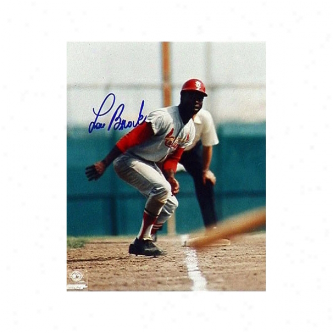 Lou Brock S.t Louis Cardinals Autographed 8x10 Photograph W/ Inscription &quothof 85&quot