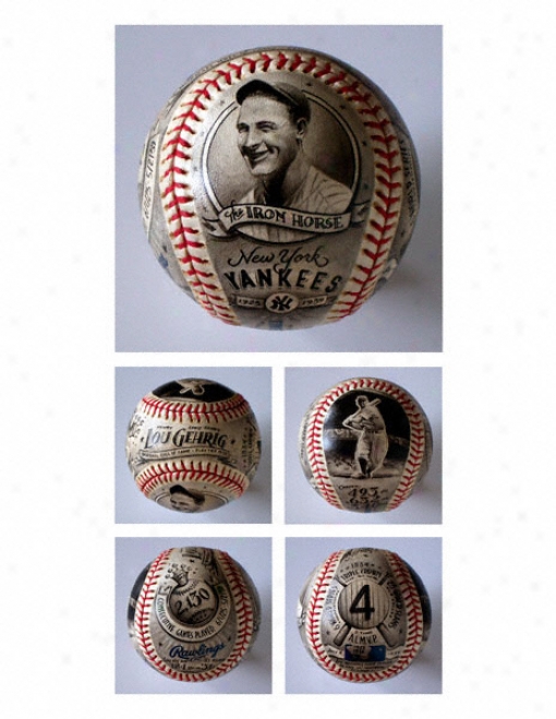 Lou Gehrig New York Yankees Hand Painted Basebal l- By Mike Floyd