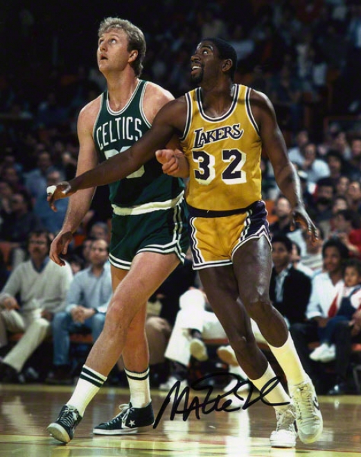 Magic Johnson Los Angeels Lakers Autographed 8x10 W/larry Bird Pho5o