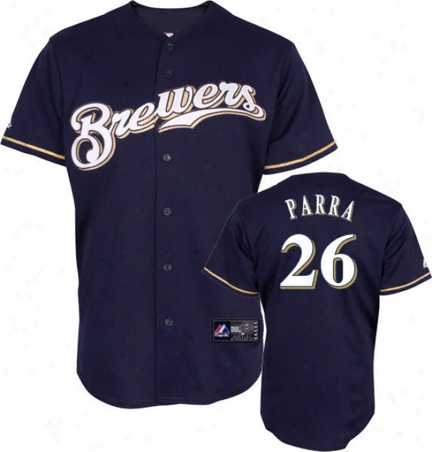 Manny Parra Jersey: Mature Majstic Alternate aNvy Replica #26 Milwaukee Brewers Jersey