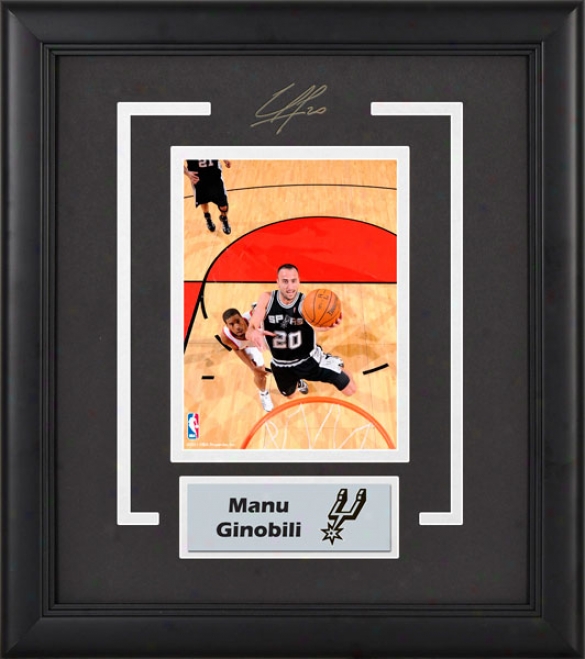 Manu Ginobli San Antonio Spurs Framed 6x8 Photograph With Facsimile Signature And Plate