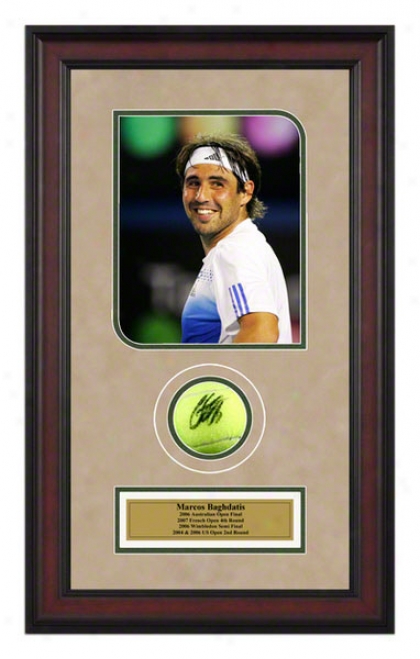 Marcos Baghdatis 2008 Australian Open Framed Autographed Tennis Ball With Photo