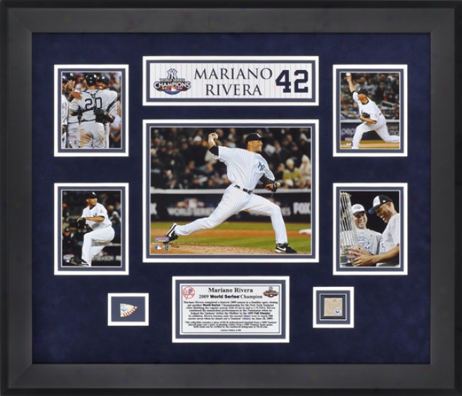 Mariano Rivera Framed 5-photograph Collage  Details: New York Yankees, With Made of ~ Used Pitching Rubber And Ball Pieces