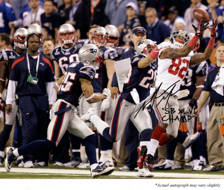 Mario Manningham Autographed 16x20 Photograph  Details: New York Giants, Super Hollow Xlvi, With &quotsb Xlvi Champ&quot Inscription