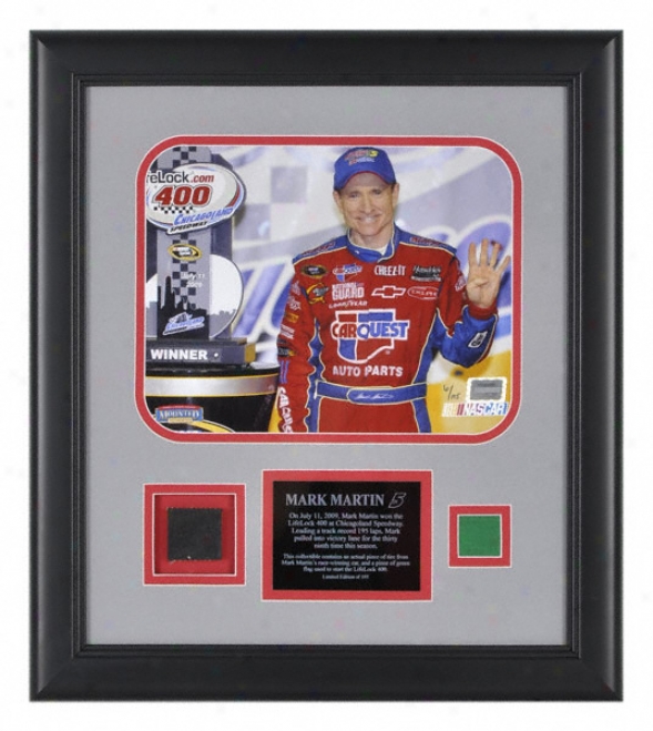 Mark Martin 2009 Lifelock 400 Framed 8x10 Photograph With Green Flag, Autograph Plate And Race Winning Tire - Le Of 105