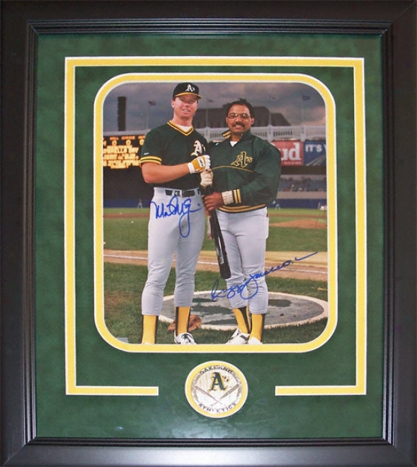 Mark Mcgwire And Reggie Jackson Oakland Athletics Dual Autographed 8x10 Custom Framed Photograph With T3am Medallion