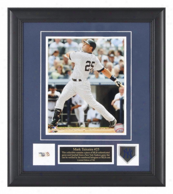 Mark Teixeira Photograph - New York Yankees Framed 8x10 Pictrue With Team Medallion And Game Used Baseball