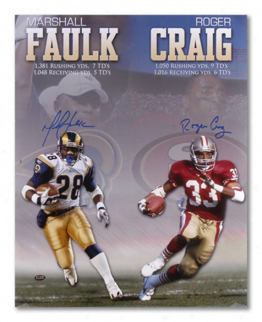 Marshall Faulk And Roger Craig - Collage - Dual Autographed 16x20 Photograph