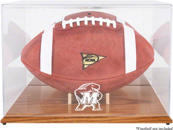 Maryland Terrapins Team Logo Football Display Case  Deatils: Oak Base