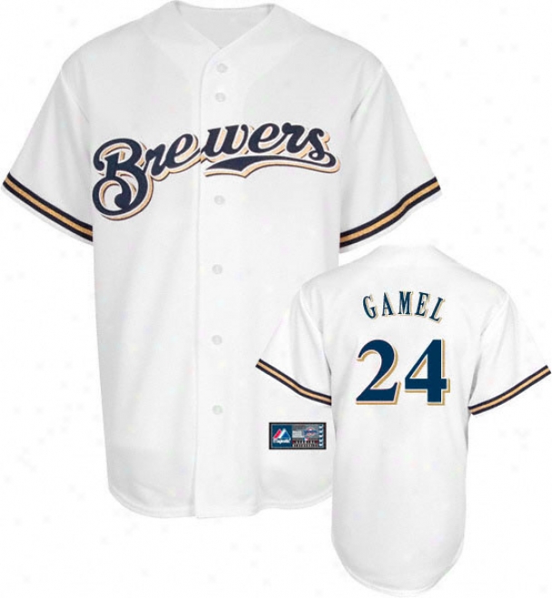 Matt Gamel Jersey: Adult Majestic Home White Replica #24 Milwaukee Brewers Jerey