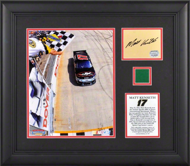 Matt Kenseth Framed Photograph  Details: 8x10, 2011 Fedex 400 At Dover International Speedway, Autographed Card, Flag, Limited Edition Of 117