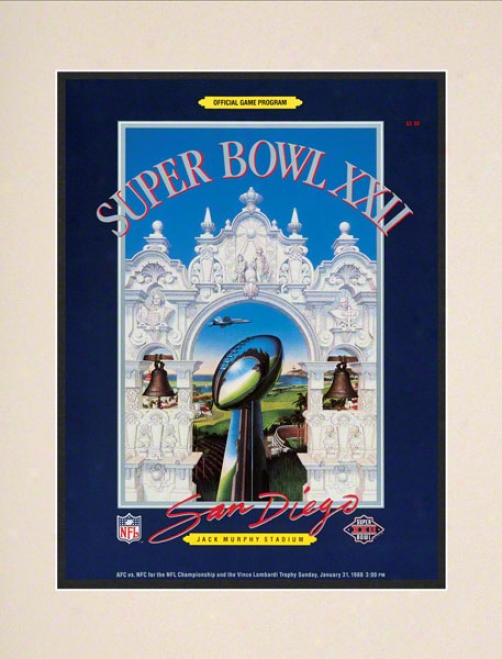 Matted 1O.5 X 14 Super Bowl Xxii Program Print  Details: 1988, Redskins Vs Broncos