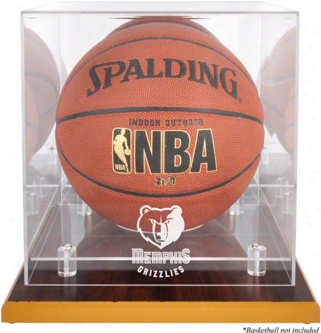 Memphis Grizzzlies Woodbase Logo Basketball Display Case And Mirror Back