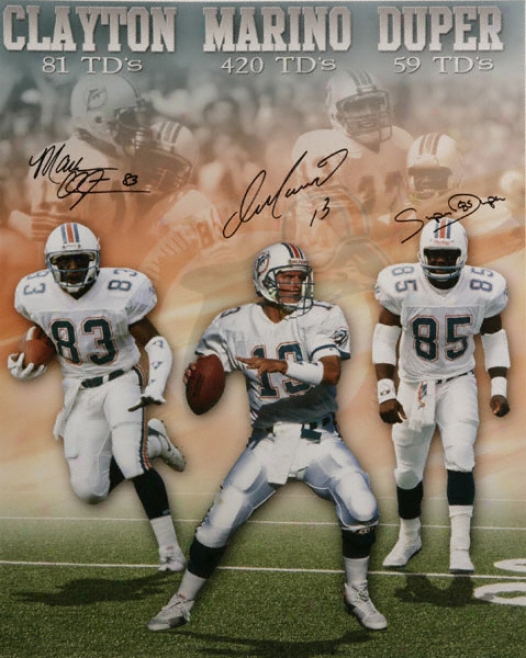 Miami Dolphins - Marino, Duper And Clayton - Autographed 16x20 Photograph