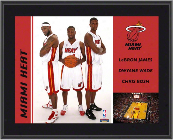 Miami Heat Plaque  Details: Big 3, Dwyane Wade, Lebron James, Chris Bosh, Sublimated, 10x13, Nba Plaque