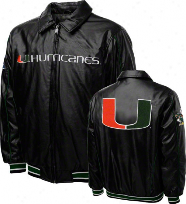 Miami Hurricannes Faux Leather Full-zip Varsity Jacket