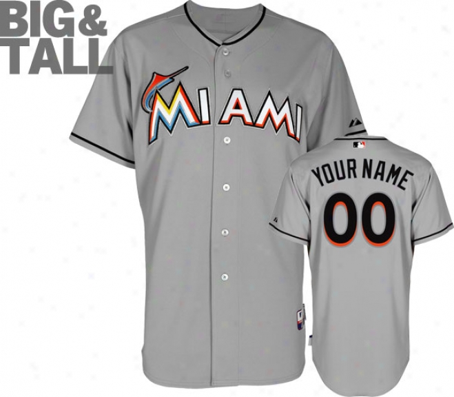Miami Marlins Jersey: Big & Tall Personalized Road Grey Authentic Cool Base➐ Jersey