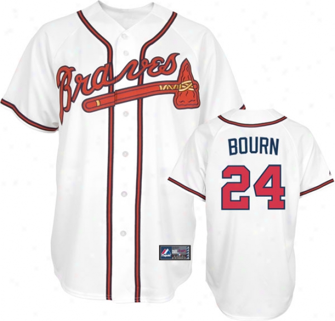 Michael Bourn Jersey: Adult Majestic Home White Autograph copy #24 Atlanta Braves Jersey