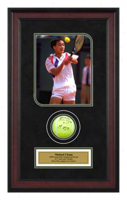 Michael Chang 1989 French Open Championships Framed Autographed Tennis Ball Wifh Photo