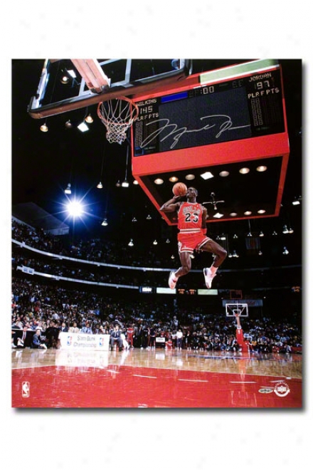 Michael Jordan Autographed Chicago Bulls 88 Slam Dunk Scoreboard 20x24 Unframed Photograph