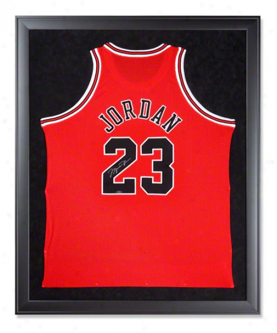 Michael Jordan Autographed Chicago Bulls Mitchell & Ness 97-98 Away Red Framed Jersey