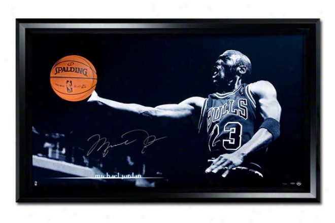 Michael Jordan Autographed Glide Breaking Through Framed