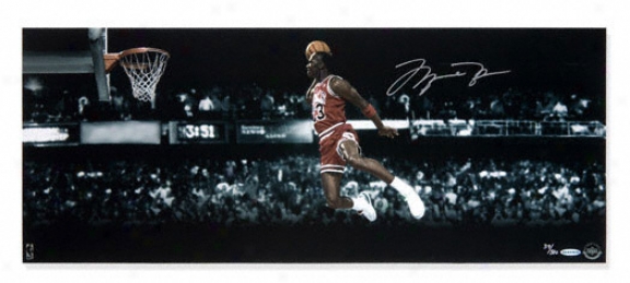 Michael Jordan Autographed Picture: Chicago Bulls Autographed Gatorade Slam Dunk 30x12 Panoramic Photo