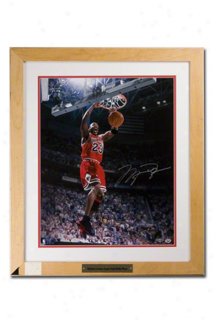 Michael Jordan Framed Autographed Game Used Floor nAd Photo  Details: Chicago Bulls, &quot1998 Nba Finals Bang Dunk,&quot 16x20